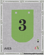 A taped needlepoint canvas with the design: Banner 18 mesh count Curved 3 Black on Light Green.
