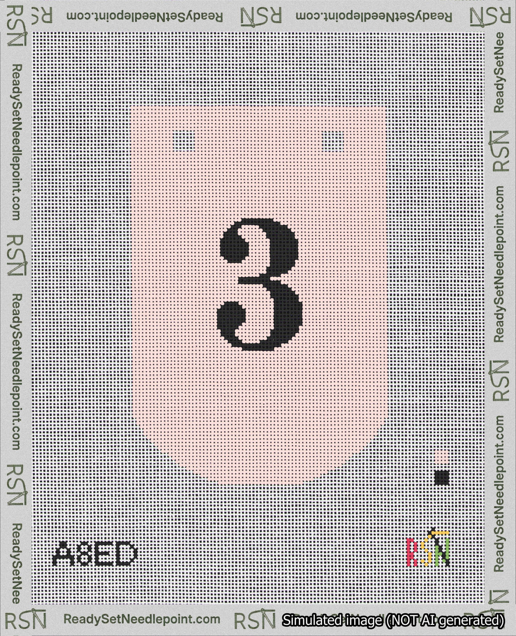 A taped needlepoint canvas with the design: Banner 18 mesh count Curved 3 Black on Pink.