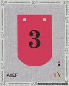 A taped needlepoint canvas with the design: Banner 18 mesh count Curved 3 Black on Red.