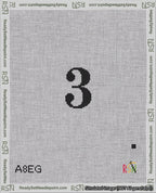 A taped needlepoint canvas with the design: Banner 18 mesh count Curved 3 Black on White.