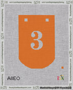 A taped needlepoint canvas with the design: Banner 18 mesh count Curved 3 White on Orange.