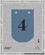 A taped needlepoint canvas with the design: Banner 18 mesh count Curved 4 Black on Blue.
