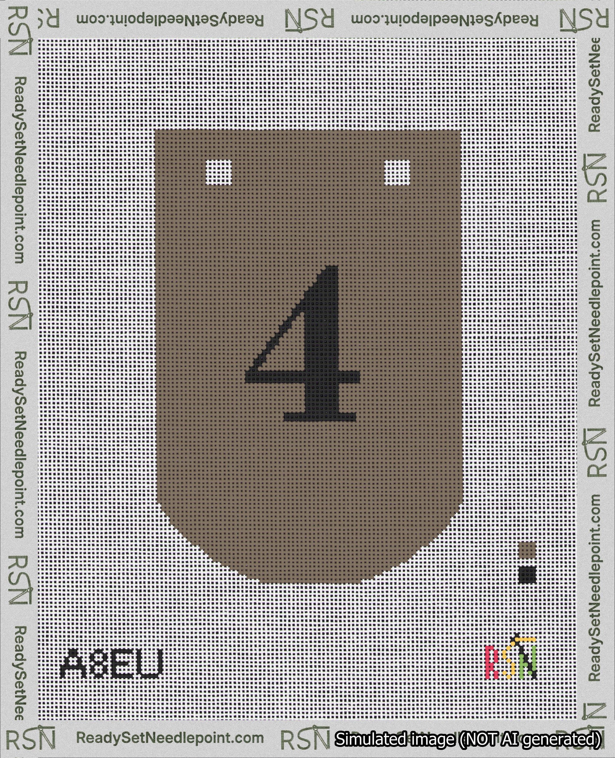 A taped needlepoint canvas with the design: Banner 18 mesh count Curved 4 Black on Brown.