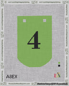 A taped needlepoint canvas with the design: Banner 18 mesh count Curved 4 Black on Light Green.