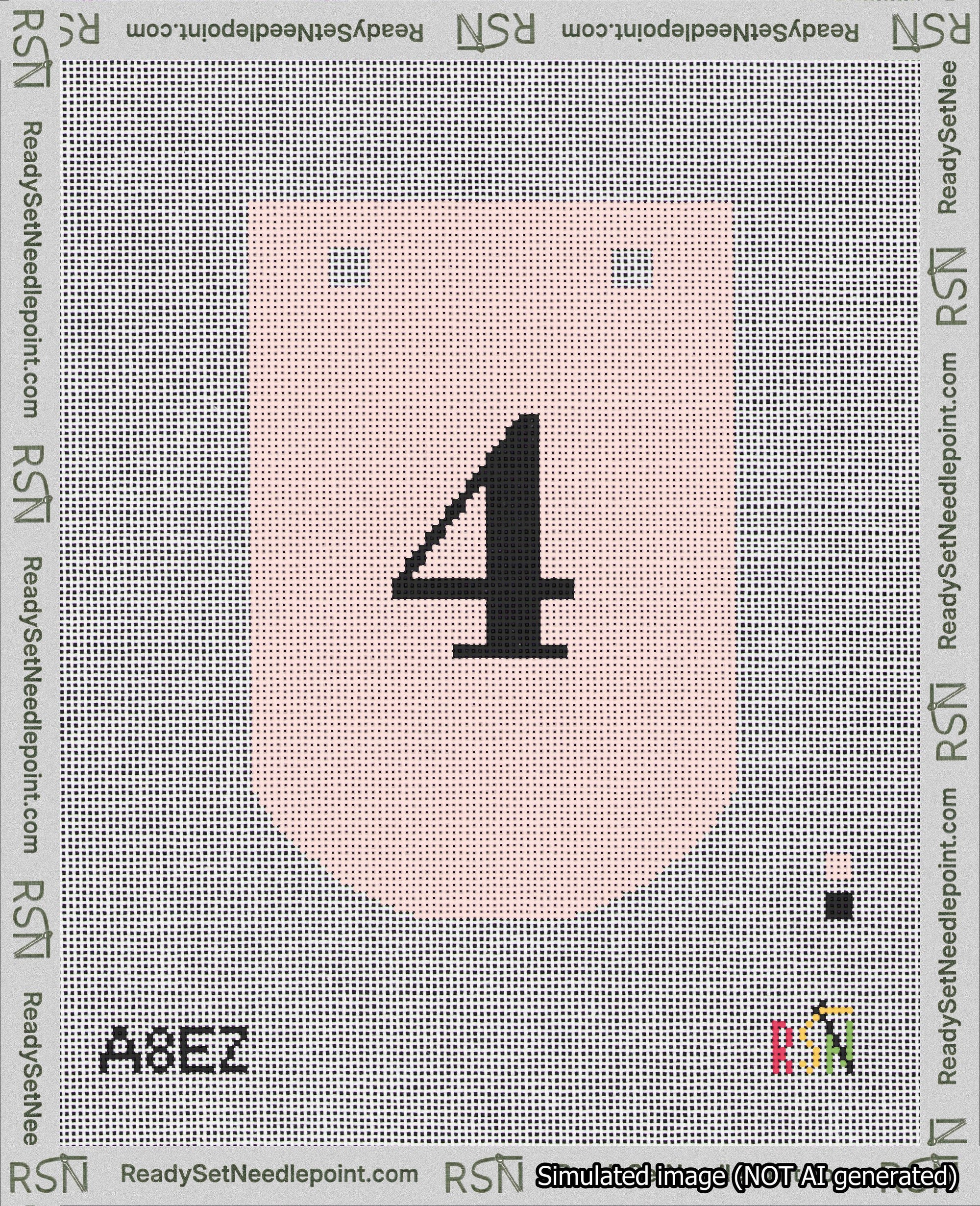 A taped needlepoint canvas with the design: Banner 18 mesh count Curved 4 Black on Pink.