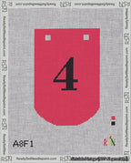 A taped needlepoint canvas with the design: Banner 18 mesh count Curved 4 Black on Red.