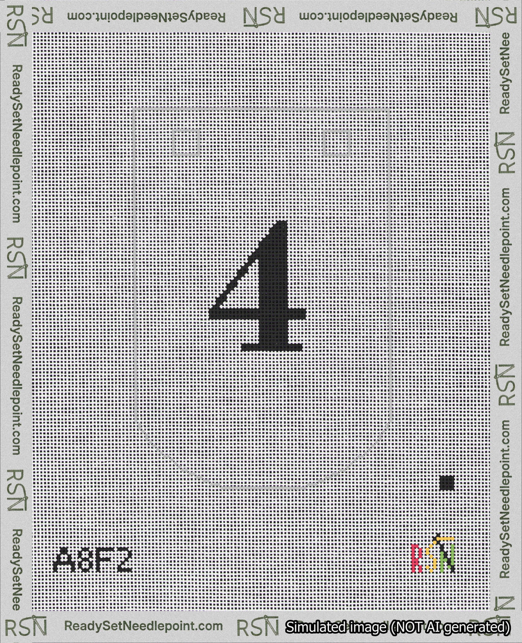 A taped needlepoint canvas with the design: Banner 18 mesh count Curved 4 Black on White.