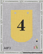 A taped needlepoint canvas with the design: Banner 18 mesh count Curved 4 Black on Yellow.