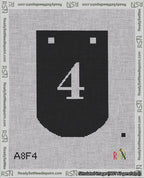 A taped needlepoint canvas with the design: Banner 18 mesh count Curved 4 White on Black.
