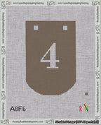 A taped needlepoint canvas with the design: Banner 18 mesh count Curved 4 White on Brown.
