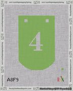 A taped needlepoint canvas with the design: Banner 18 mesh count Curved 4 White on Light Green.
