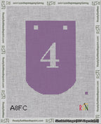 A taped needlepoint canvas with the design: Banner 18 mesh count Curved 4 White on Purple.