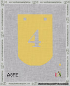 A taped needlepoint canvas with the design: Banner 18 mesh count Curved 4 White on Yellow.
