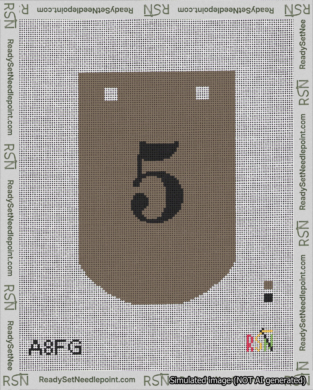 A taped needlepoint canvas with the design: Banner 18 mesh count Curved 5 Black on Brown.