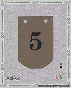 A taped needlepoint canvas with the design: Banner 18 mesh count Curved 5 Black on Brown.
