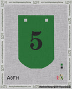 A taped needlepoint canvas with the design: Banner 18 mesh count Curved 5 Black on Green.