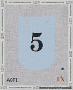 A taped needlepoint canvas with the design: Banner 18 mesh count Curved 5 Black on Light Blue.