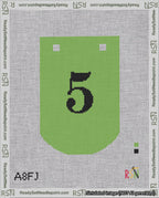 A taped needlepoint canvas with the design: Banner 18 mesh count Curved 5 Black on Light Green.