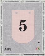 A taped needlepoint canvas with the design: Banner 18 mesh count Curved 5 Black on Pink.