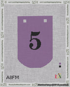 A taped needlepoint canvas with the design: Banner 18 mesh count Curved 5 Black on Purple.