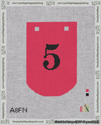 A taped needlepoint canvas with the design: Banner 18 mesh count Curved 5 Black on Red.
