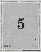 A taped needlepoint canvas with the design: Banner 18 mesh count Curved 5 Black on White.