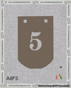 A taped needlepoint canvas with the design: Banner 18 mesh count Curved 5 White on Brown.