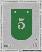 A taped needlepoint canvas with the design: Banner 18 mesh count Curved 5 White on Green.