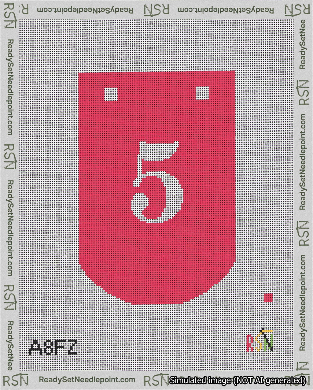 A taped needlepoint canvas with the design: Banner 18 mesh count Curved 5 White on Red.