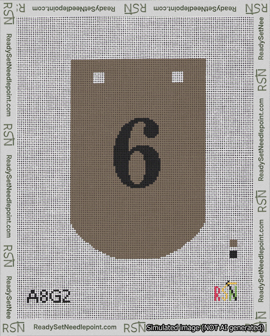 A taped needlepoint canvas with the design: Banner 18 mesh count Curved 6 Black on Brown.