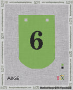 A taped needlepoint canvas with the design: Banner 18 mesh count Curved 6 Black on Light Green.