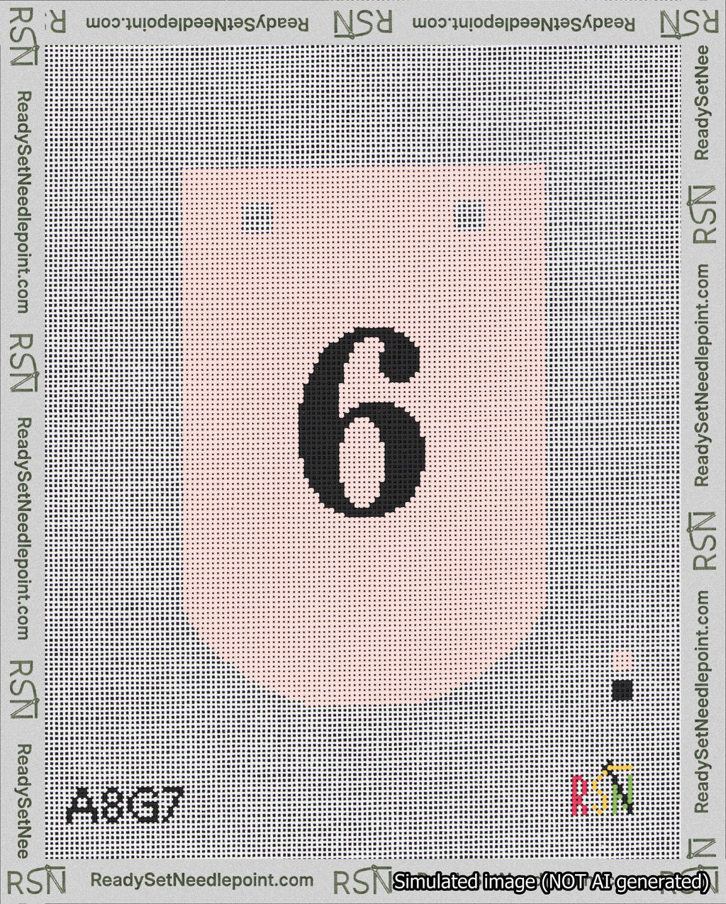 A taped needlepoint canvas with the design: Banner 18 mesh count Curved 6 Black on Pink.