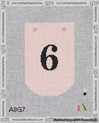 A taped needlepoint canvas with the design: Banner 18 mesh count Curved 6 Black on Pink.