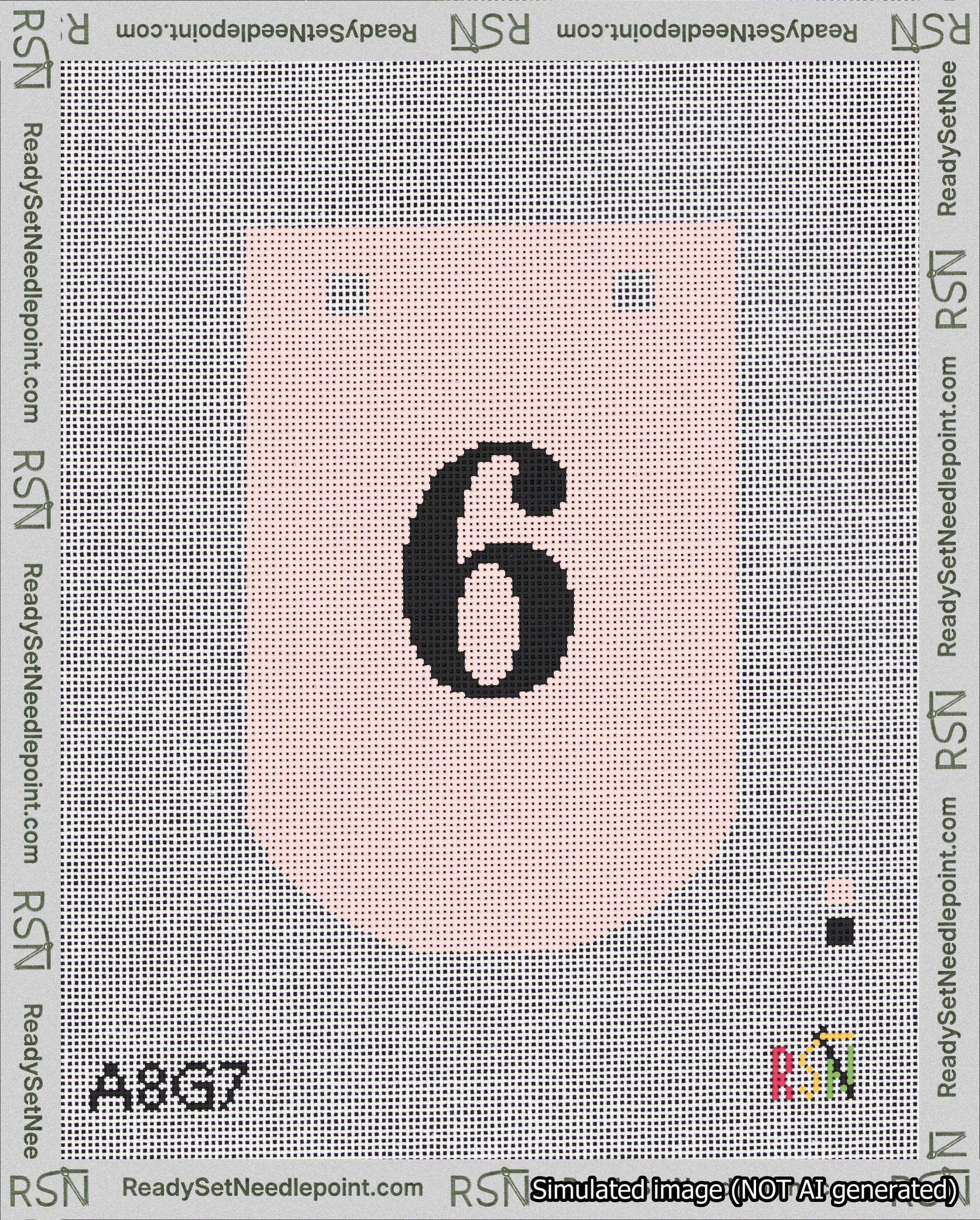 A taped needlepoint canvas with the design: Banner 18 mesh count Curved 6 Black on Pink.
