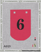 A taped needlepoint canvas with the design: Banner 18 mesh count Curved 6 Black on Red.