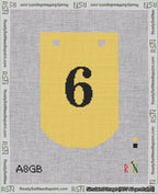 A taped needlepoint canvas with the design: Banner 18 mesh count Curved 6 Black on Yellow.