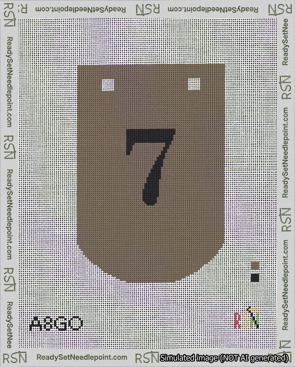 A taped needlepoint canvas with the design: Banner 18 mesh count Curved 7 Black on Brown.
