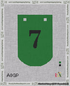 A taped needlepoint canvas with the design: Banner 18 mesh count Curved 7 Black on Green.