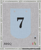 A taped needlepoint canvas with the design: Banner 18 mesh count Curved 7 Black on Light Blue.