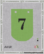 A taped needlepoint canvas with the design: Banner 18 mesh count Curved 7 Black on Light Green.