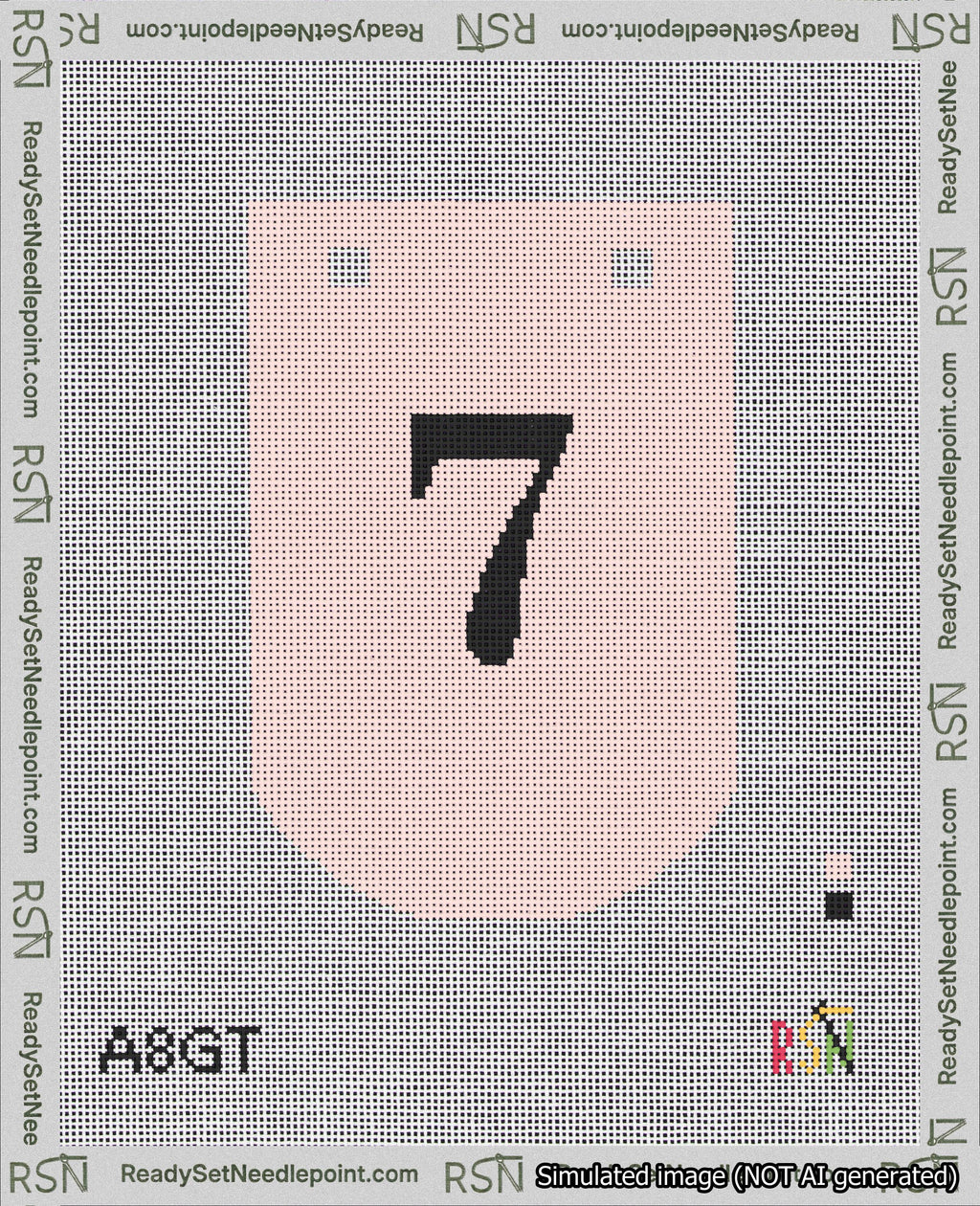 A taped needlepoint canvas with the design: Banner 18 mesh count Curved 7 Black on Pink.