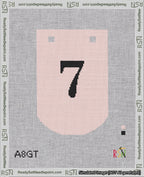 A taped needlepoint canvas with the design: Banner 18 mesh count Curved 7 Black on Pink.