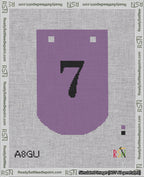 A taped needlepoint canvas with the design: Banner 18 mesh count Curved 7 Black on Purple.