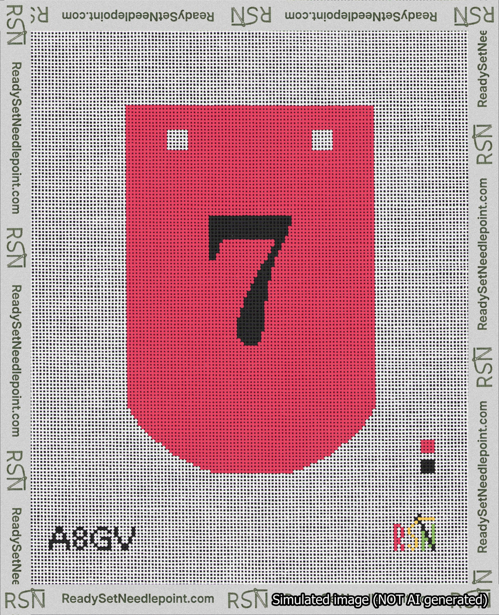 A taped needlepoint canvas with the design: Banner 18 mesh count Curved 7 Black on Red.