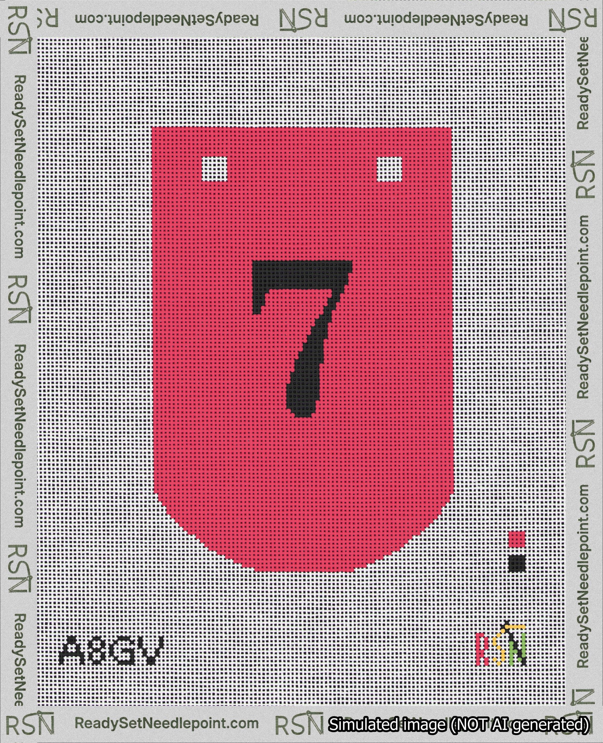 A taped needlepoint canvas with the design: Banner 18 mesh count Curved 7 Black on Red.