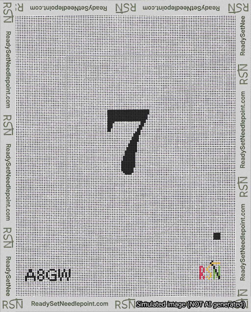A taped needlepoint canvas with the design: Banner 18 mesh count Curved 7 Black on White.
