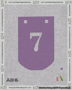 A taped needlepoint canvas with the design: Banner 18 mesh count Curved 7 White on Purple.