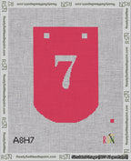 A taped needlepoint canvas with the design: Banner 18 mesh count Curved 7 White on Red.