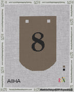 A taped needlepoint canvas with the design: Banner 18 mesh count Curved 8 Black on Brown.