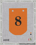 A taped needlepoint canvas with the design: Banner 18 mesh count Curved 8 Black on Orange.
